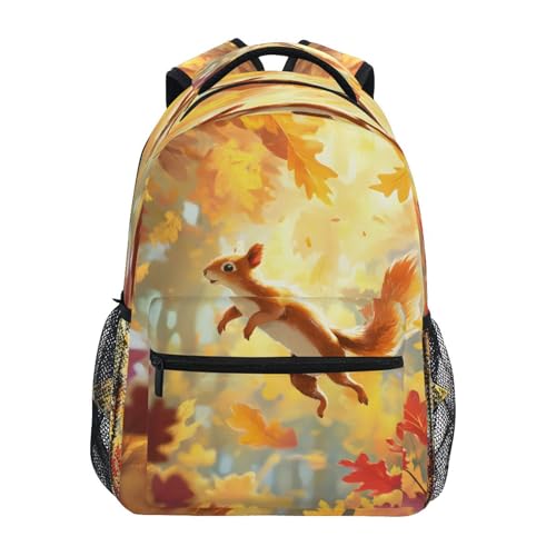 Squirrel Maple Leaf Jumping Backpack for School Boys Girls Adults Kids Bookbag Laptop Bag 15L