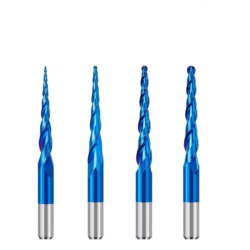 4pcs 2-Flute Tapered Ball Nose Spiral End Mill R0.25-1.0 Carbide Milling Cutter CNC Router Bit Wood Cutters Tools 2D and 3D Engraving Carving Woodworking Bits