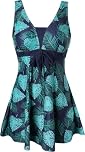 ECUPPER Womens Plus Size Swimsuit One Piece Skirted Swimwear Tummy Control Swimming Costume with Shorts Dark Green
