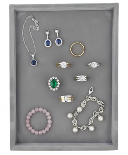 Image of Velvet Jewellery Display & Beading Tray | 12 x 9 Inch Organizer Tray for Necklaces, Bracelets, Cosmetics & Craft Storage | Soft Velvet Finish, Durable & Multipurpose (Pack of 1) (Grey)