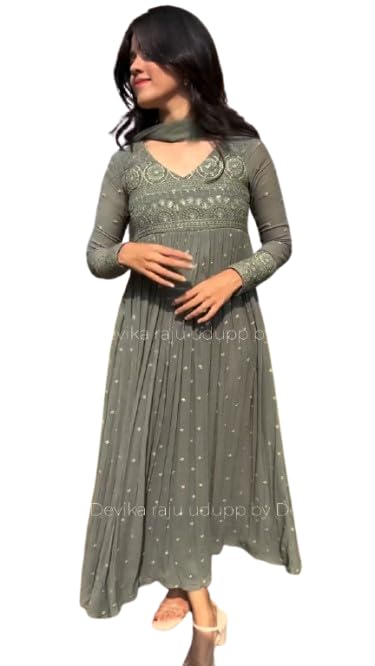 Women's Grey Embroidered Anarkali Gown | Elegant Ethnic Dress for Wedding, Festive & Traditional Occasions-image-4