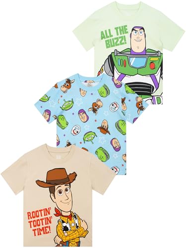 Disney Toy Story Tee Shirt Enfant Garçon Lot 3, T Shirt Enfant Garçon Woody Et Buzz L'Éclair Ensemble, Multicolore 6-7 Ans
