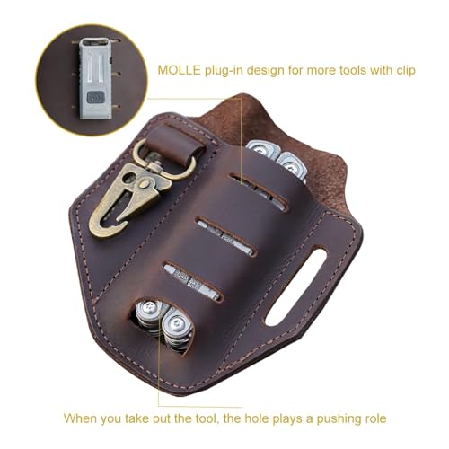 VIPERADE PJ9 EDC Lederscheide Multitoolscheide Werkzeuge Holster Messergürtelscheide Taschenlampenscheide für Leatherman Multitools Messerscheide Handgefertigte (Braun/Plus)