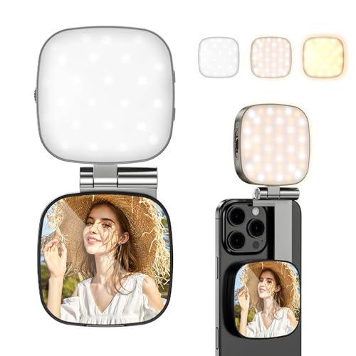 CloudValley Lumière Selfie Magnétique avec Miroir, Ring Light LED Portable 3-en-1 pour iPhone & Android, Support Pliable Rechargeable, Éclairage Beauté...