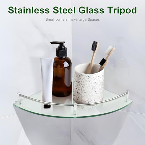 Étagère d'angle en verre et inox (2 pcs) - Support de douche mural robuste - 5