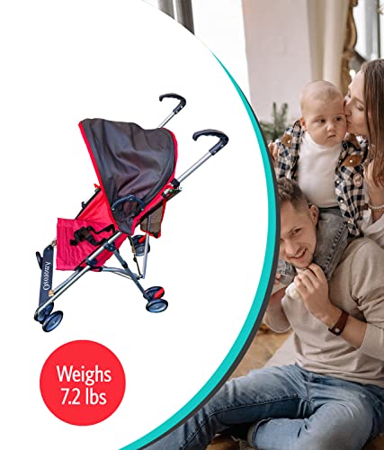 Amoroso Single Umbrella Stroller For Toddler, Travel Stroller For Babies - Sunlight And Light Rain Protection - Baby Stroller With Four Eva Wheels - Travel-Ready Stroller - Round Canopy (Red/Black) #TOP1