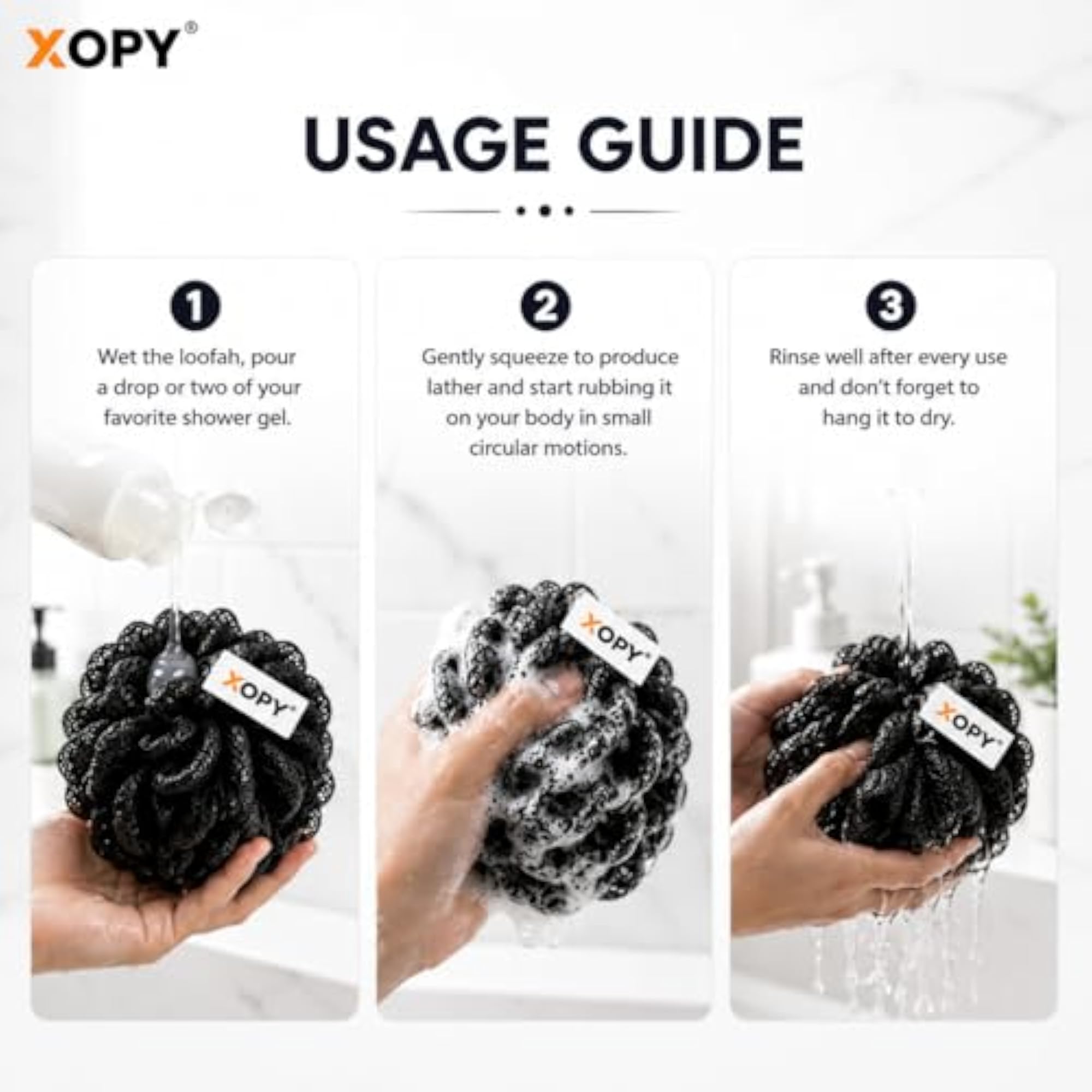 Black Bath Loofah Sponge Pack of 2, Soft Exfoliating Scrubber