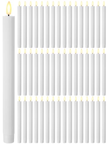 Image of Funtery 48 Pcs Flameless LED Taper Candles Battery Operated Candles Bulk Realistic LED Candlesticks Flickering for Wedding Church Party Home Decor(White,10 Inch,Elegant Style)