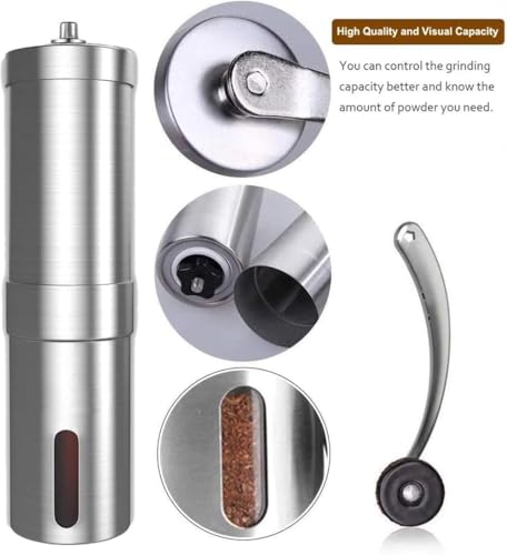 Image of Even Manual Coffee Grinder, Stainless Steel, Adjustable Ceramic Burr Mill with 4 Grind Settings, Portable Hand Crank Coffee Bean Grinder for Home, Travel, Camping