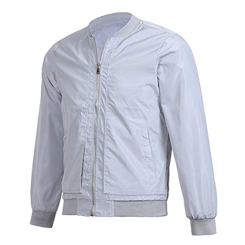 SANFASHION 2019 - Chaqueta para hombre de invierno de manga larga baja, con cremallera clásica, informal, color liso, individual, grande gris 4X-Large
