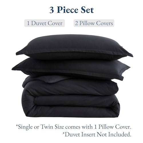 Image of LANE LINEN Super King Duvet Cover Set Black - 100% Organic Cotton Bedding 260x220cm, Soft Breathable 3 Piece with Button Closure, 2 Pillow Cases Included, Duvet Not Included