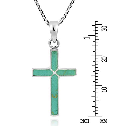AeraVida Cross of Faith Simulated Green Turquoise Inlaid .925 Sterling Silver Pendant Necklace | Cross Pendant Necklace | Turquoise Pendant Necklace Sterling Silver | Turquoise Cross Pendant - Image 6