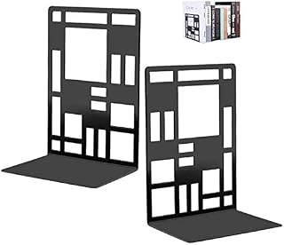 Kidoo 1 Pair Book Ends Heavy Duty Black Metal Bookends Unique Checkered Decorative Book Stand Book Support Book Stopper Book Dividers for Shelves Bedroom Library Office School Supplies Stationery