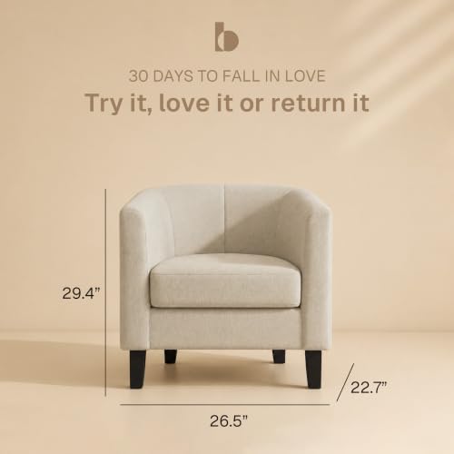 Image of BELLEZE Accent Barrel Chair, Set of 2 Linen Round Club Tub Sofa Corner Chair with Flared Legs and Cozy Soft Padding for Living Room Bedroom Waiting Room - Beige