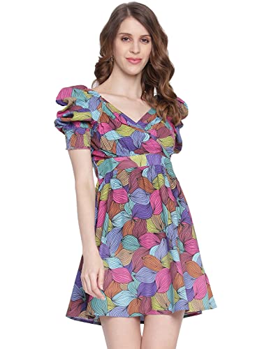 Image of IQRAAR Womens Rayon Printed Fit & Flared One Piece Dress