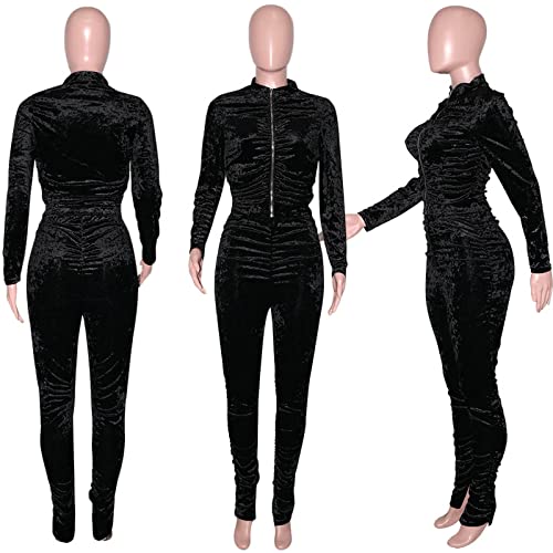 fesfesfes Conjunto de 2 peças para mulheres, conjunto de agasalhos de veludo com manga comprida, blu