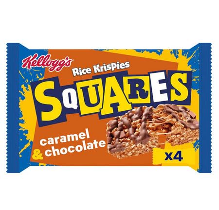 Kelloggs Rice Krispies Squares Chocolate Caramel Snack Bars Box 4 x 36g