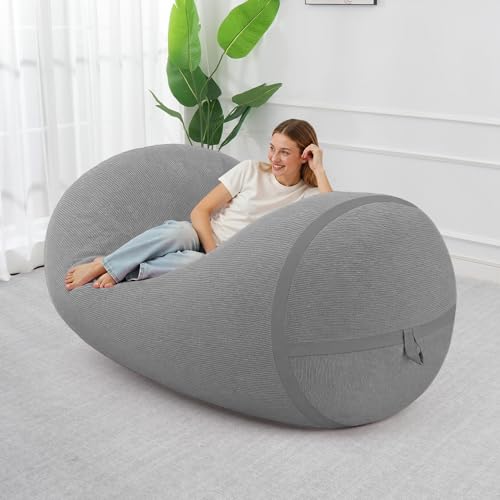 Image of 5FT Bean Bag Chair 5'Giant Bean Bag Chairs with Adults, Large Beanbag Chair | Bean bag Lounger with Machine Washable Cover Fine Corduroy Fabric, Comfy Chairs for Living Room Bedroom Dorm, Lightgrey