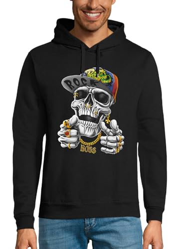 Sweat à capuche crâne hip hop avec motif tête de mort et casquette, l'esprit rebelle