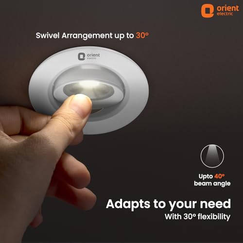 Image of Orient Electric 9W COB Spot Light | Tilt Adjustment for Flexible Lighting (30) | Wide Voltage Operation | Round Recessed Ceiling LED Light | 3000K, Pack of 1