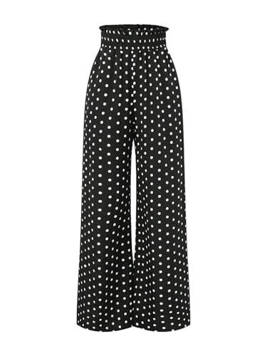 OYOANGLE Women's Polka Dots Paperbag Pants Elastic High Waisted Wide Leg Trousers