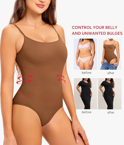 Image of Nebility Shapewear Bodysuits for Women - Tummy Control Square Neck Bodysuit Seamless Full Body Shaper Going Out Top