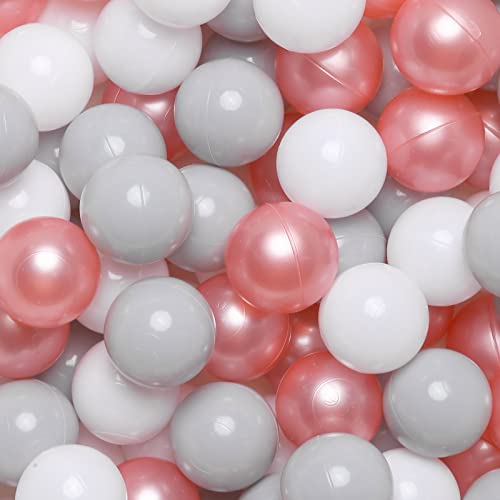 100 Ball Pit Balls - Soft Plastic Balls Phthalate Free BPA Free Play Balls for Ball Pool Birhtday Party Girls Kids with Storage Bag, 2.15inches,Peal Red+Gray+White