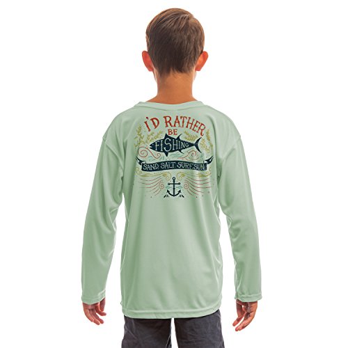 SAND.SALT.SURF.SUN. Colorful Rather Be Fishing Youth UPF 50+ UV Sun Protection Performance Long