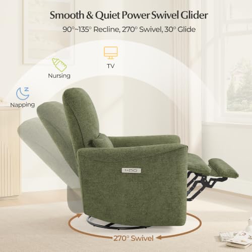 Image of CHITA Power Swivel Glider Recliner Chair, Tall-Wide, Green | FSC Certified Upholstery Rocking Chair, Lumbar Support, Reclining Chair for Living Room / Nursery