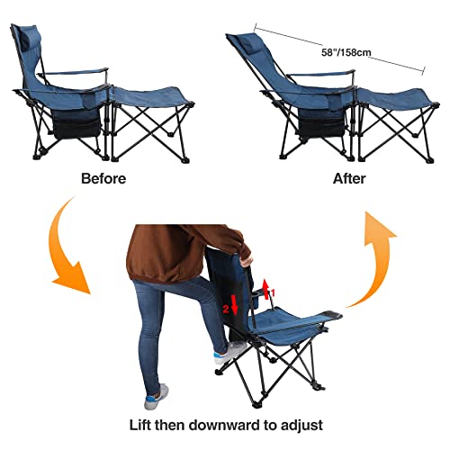 Redcamp Double Folding Camping Chair With Detachable Table, Portable Reclining Camp Lawn Chairs With Footrest, Camping Loveseat Chair For Adults, Blue #TOP5