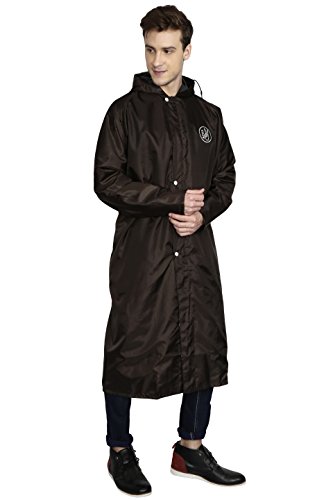 Image of FabSeasons Brown Extra Large (XL) Unisex Waterproof Long /Full Raincoat with Adjustable Hood and Reflector at Back for Night Visibility. Pack Contains Top and Storage Bag