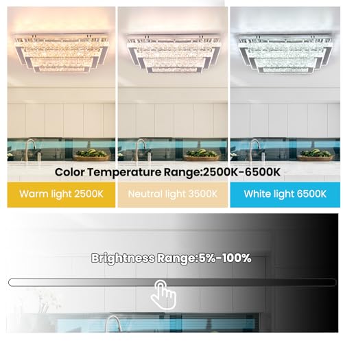 Plafonnier LED cristal rectangulaire télécommandé pour éclairer les grands salons - 6