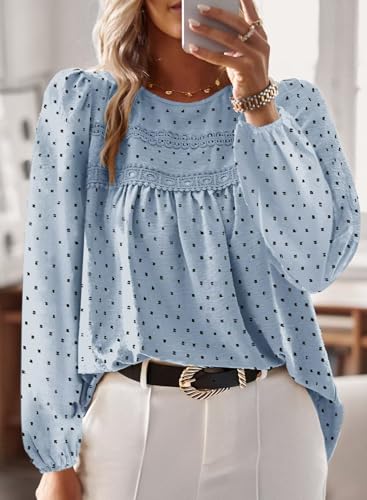 Image of Falechay Womens Tops Flowy Boho Dressy Casual Lace Cute Long Sleeve Shirts