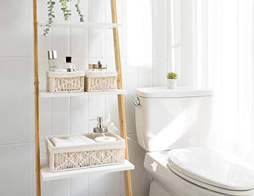Mkono Macrame Storage Baskets Decor With Removable Cloth Liner Boho Storage Bins Handmade Woven Decorative Countertop Shelf Cabinet Organizer For Bedroom Nursery Living Room, Set Of 3 #TOP1