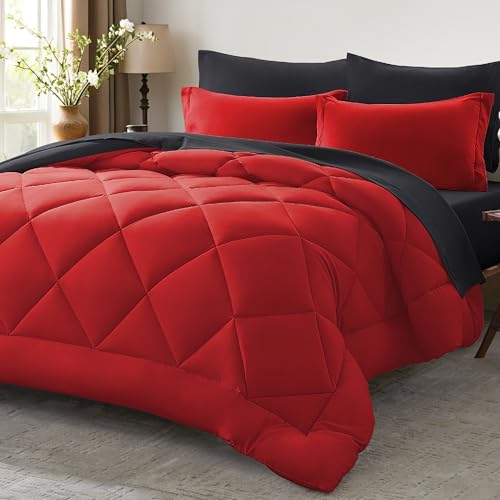 Anluoer Queen Comforter Set -7 Pieces Bed in a Bag Queen Size, Reversible Bed Set with...