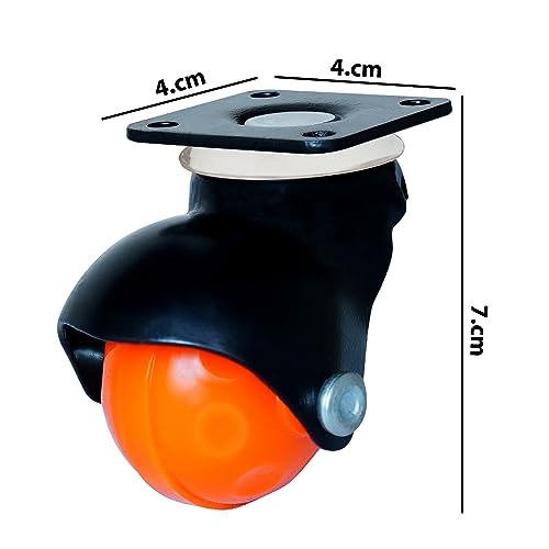 Image of Ball Castor Wheels for Furniture & Cooler, Plate Type Caster Wheel with 360 Swivel, Heavy Duty 200 kg Load Capacity, Orange (2 Inch, Pack of 4)