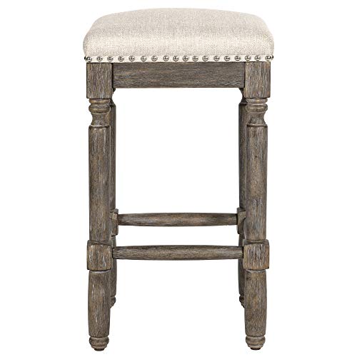 Ball & Cast Counter Height Stool Upholstered Counter Bar Stools Weathered Grey Finish 26" H, Taupe Fabric 2-Pack #TOP3