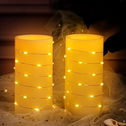 Bemoment Battery Operated Led Candles - Flameless Candles With String Lights And Remote, Flickering Candles With Timer, Table Electric Candle Set Of 2, For Bedroom, Wedding, Home Decor #TOP6