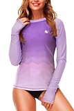 Damen Sonnenschutz Badeshirt Schwimmen Top Langarm UV Shirt Damen Neopren Shirt Women Rashguard Lila L