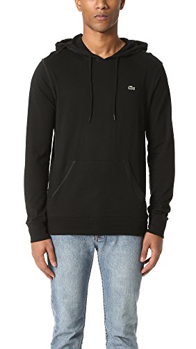 Lacoste Men's Long Sleeve Jersey Hooded Tee Shirt, Black, X-Large