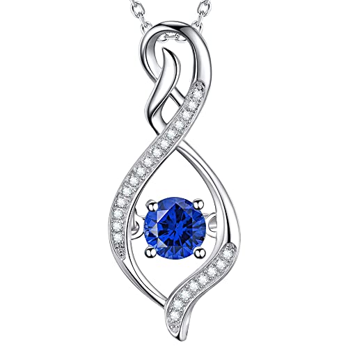 GinoMay Mothers Day Birthday Gifts Mum Blue Sapphire Necklace September Birthstone Jewellery Wife Forever Love Infinity Necklace 925 Sterling Silver