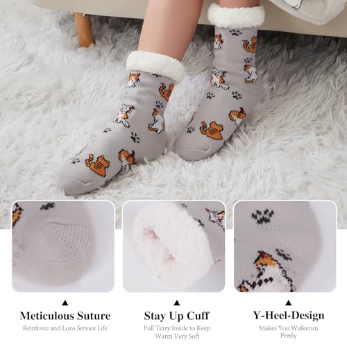 KFUBUO Womens Slipper Socks with Non Skid Bottoms Fleece-Lined Warm Fuzzy Socks4