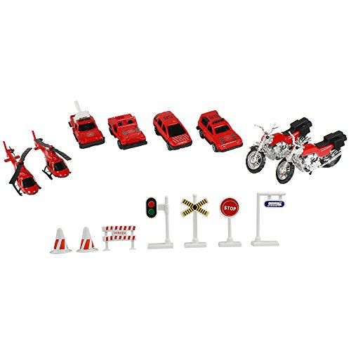 com-four® 15-teiliges Spielzeug-Autoset - Mini-Feuerwehr-Fahrzeuge zum Spielen und Sammeln - Spielzeug-Autos und Motorräder mit Zubehör (15-teilig - Feuerwehr)