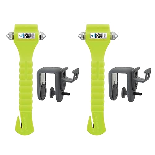 Lifehammer Brand Car Safety Hammer, the Original Emergency Auto Escape and Rescue Tool with Seatbelt Cutter, Made in the Netherlands, Glow Yellow (Pack of 2)