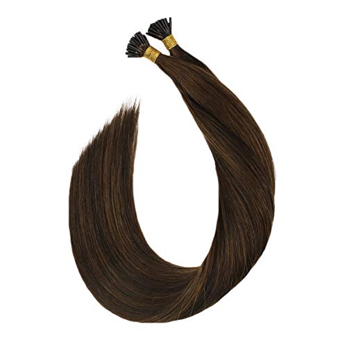 Ugea Darkest Brown Con Light Brown Ombre Remy Cabello Humano Sin Processar Recto Brasileno I Tip Pelo Humano Extensiones 20"/50cm 50g