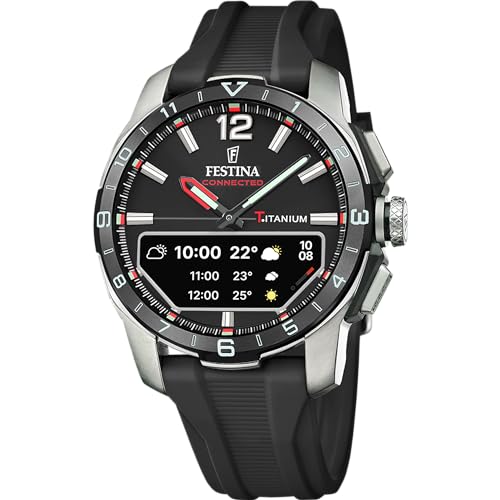 Festina Montre Connectée Hybride Homme - Bracelet Caoutchouc Noir - Suivi Pas, Musique, Notifications - Autonomie 10 Jours - F23000/4 Connected D