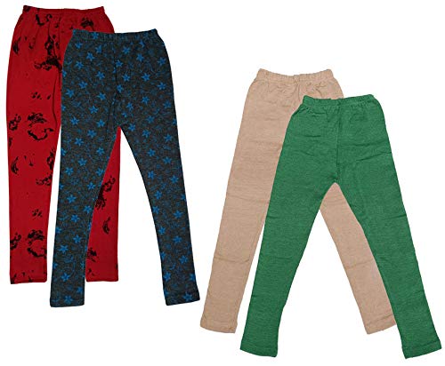 Image of IndiWeaves Girls Combo Pack of Warm Wollen Printed and Solid Leggings for Winters (Green,Beige,Dark Grey,Red,5-6 Years) Pack of 4