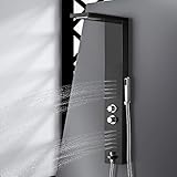 Shower Panel Tower Vantory Stainless Steel Rainfall Waterfall Rain Massage System with Jets, Hand Shower and Horizontal Spray,Brushed Black
