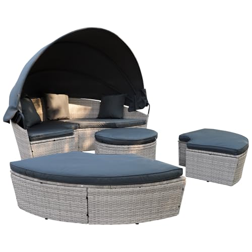 Enjoy Fit Poly Rattan Sonneninsel XL mit faltbarem Sonnendach Ø 210...