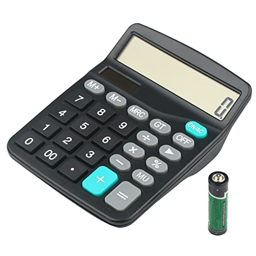 Calculator Electronic Desktop Calculator 12 Digit Large Display, Solar Battery LCD Display Office Calculator with AA Battery Included